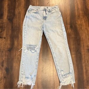 Good American Light Blue Distressed Straight Leg Jeans